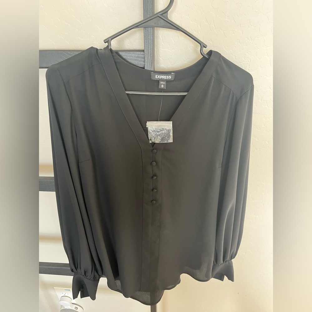 Express black sheer long sleeve blouse
